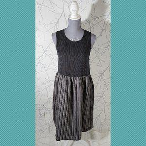 Maiwa Handwoven Black Gray Striped Cotton Fit & Flare Dress